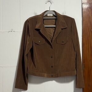 Miss Dorby Women Brown Button Front Faux Suede Cropped Blazer Jacket Size 16